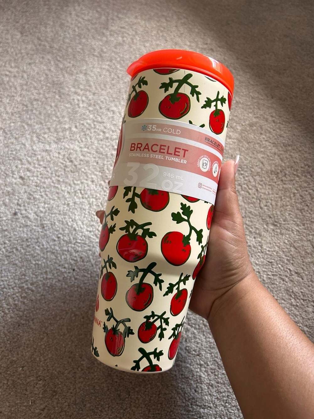Manna Hydration Bracelet Stainless Steel Tumbler 32oz Tomato Print